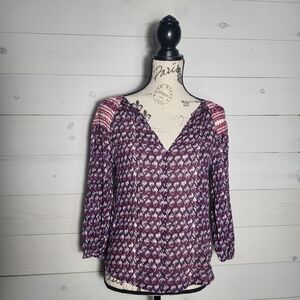 Velvet by Graham & Spencer Top Cotton Long Sleeve V-Neck BOHO